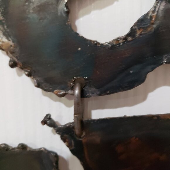 Vintage Sheet Torch Cut Metal SHALOM Brutalist Style Hanging Sculpture 35" Long - Picture 5 of 8